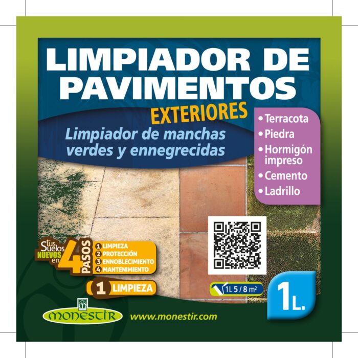 Limpiador de Pavimentos Exteriores (Monestir). Material de aplicación: barro, gres rústico, porcelánico, cerámica esmaltada, piedra, pizarra, mosaico hidráulico, mármol envejecido, hormigón - Imagen 2