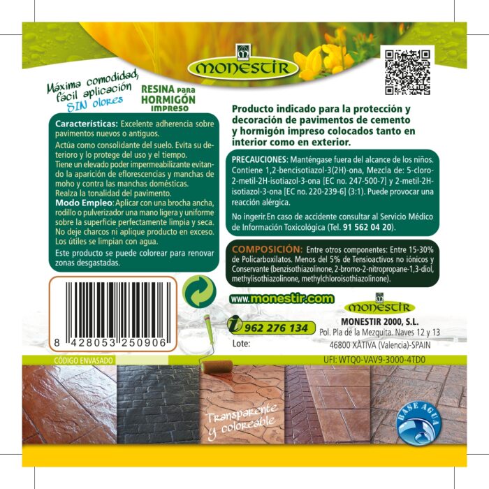 RESINA para Hormigón Impreso (Monestir). Sin olores. Base Agua Uso: interior - exterior - Imagen 3