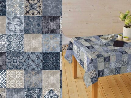Mantel Resinado Estampado Cuadros Castillo Azul