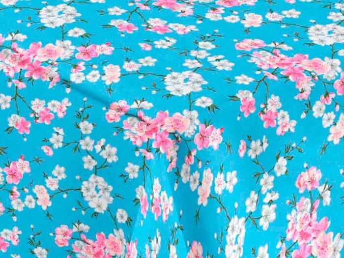 Mantel tela resinada Teflón Sakura Azul Rojo